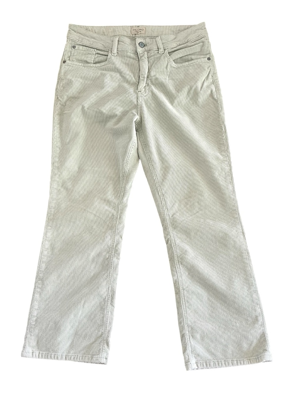 Anthro Pilcro Pistachio Green The Yaya Mid-Rise Corduroy Crop Flare Jeans (32)